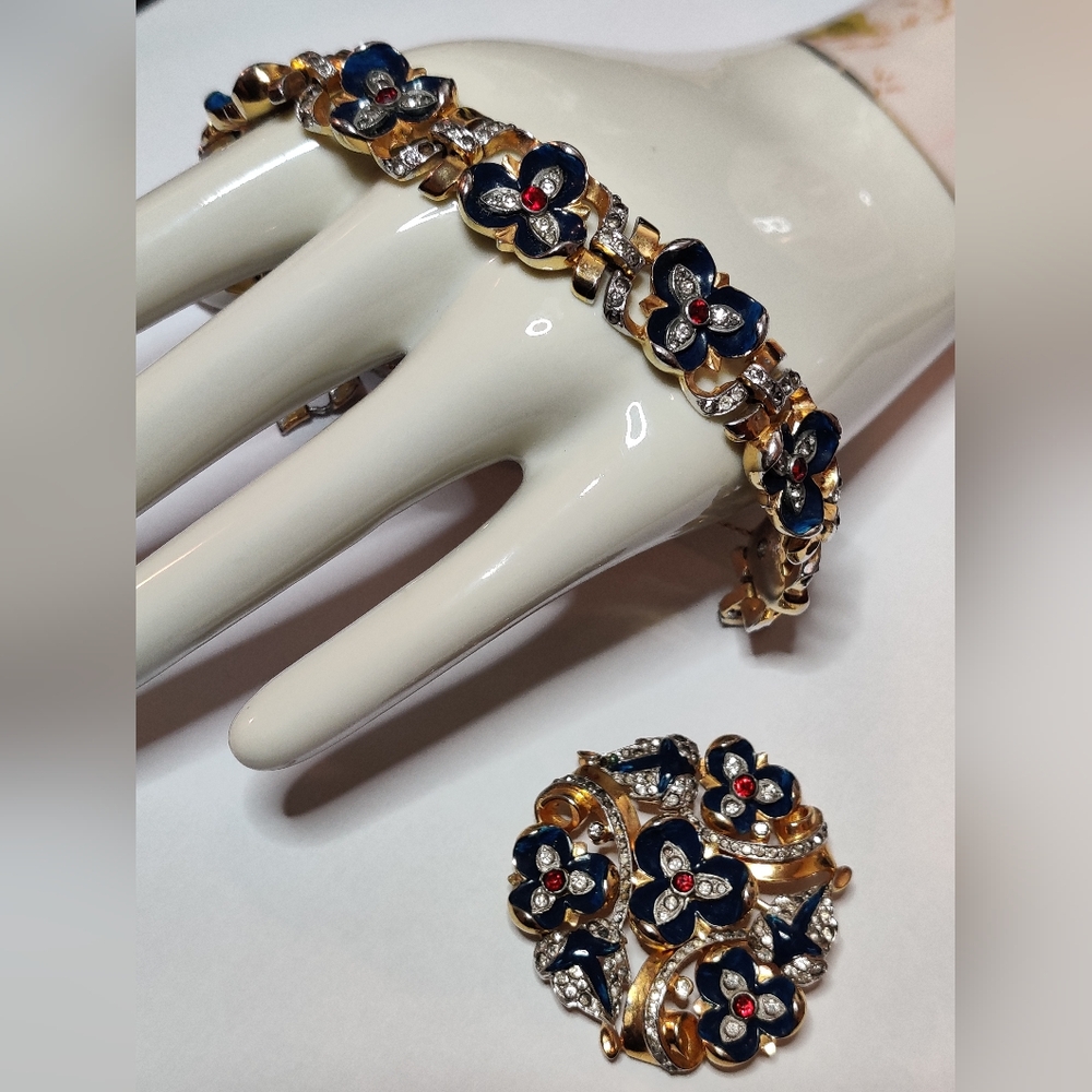 Rare Early Mazer Art Deco style bracelet and brooch set